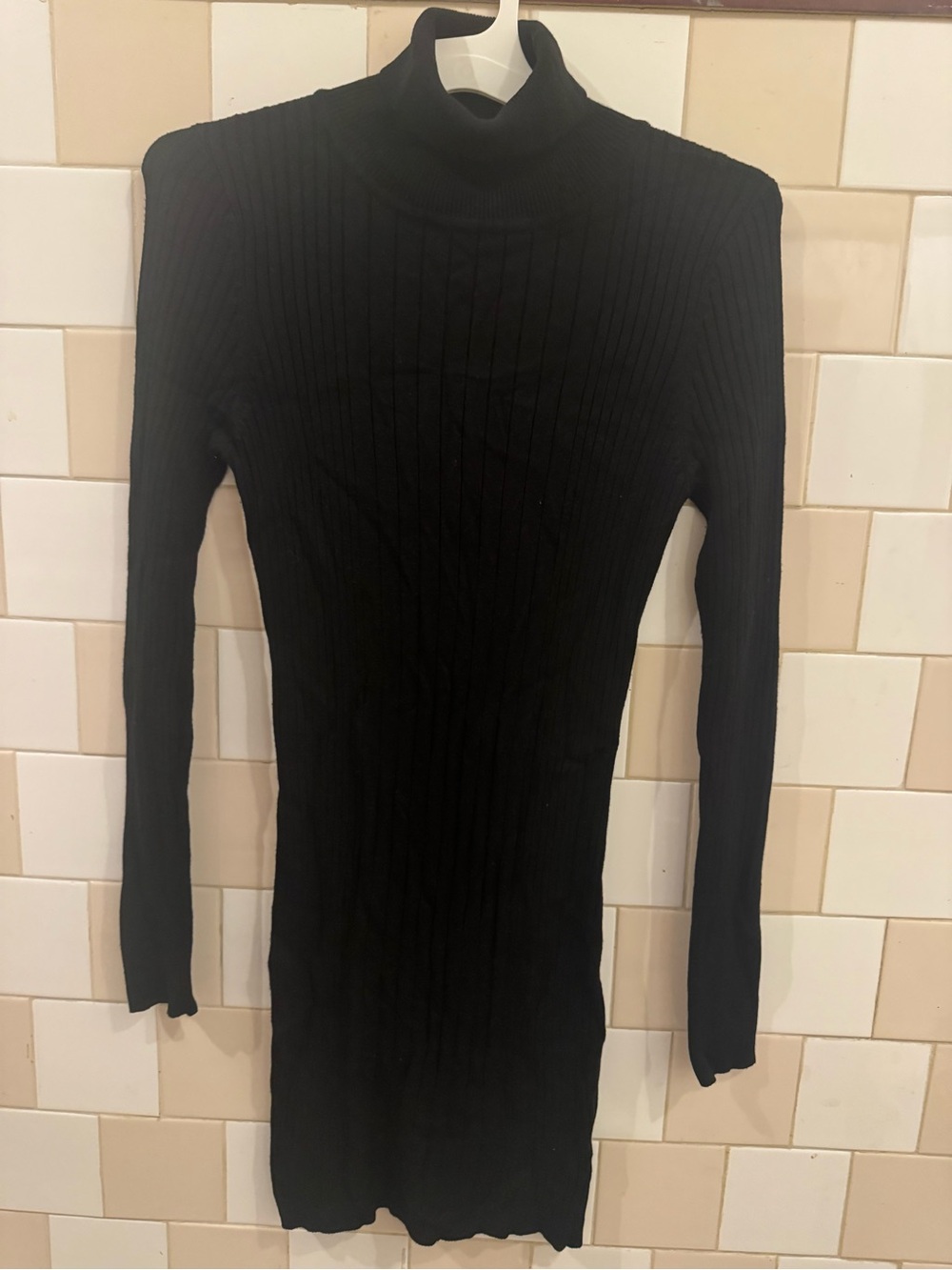 Black Ribbed Turtleneck Midi Dress - Women